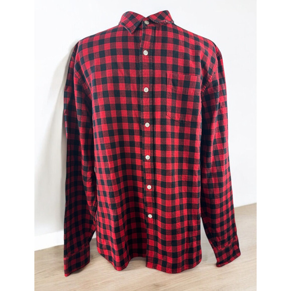 LL Bean Signature Buffalo Plaid Shirt Red Black Button Slim Fit Top Mens Large - Picture 3 of 10